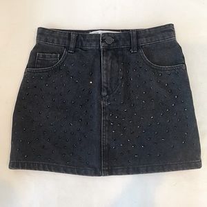 Black denim rhinestone embellished skirt, 7/8